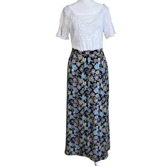 Tall Girl Canada Vintage A-line Maxi Skirt Button Front Retro 70s Floral Print M - Picture 3 of 16